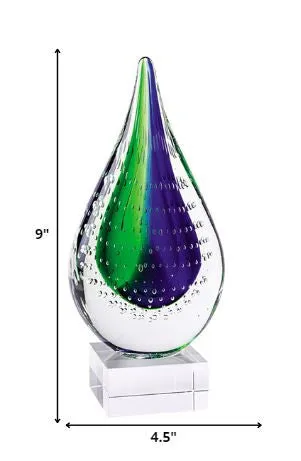 11 Mouth Blown Teardrop Centerpiece on Crystal Base By Homeroots - 376116