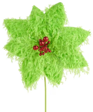 13" Furry Lime Green & Red Poinsettia Pick Spray