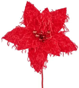 13" Furry Red Poinsettia Pick Spray