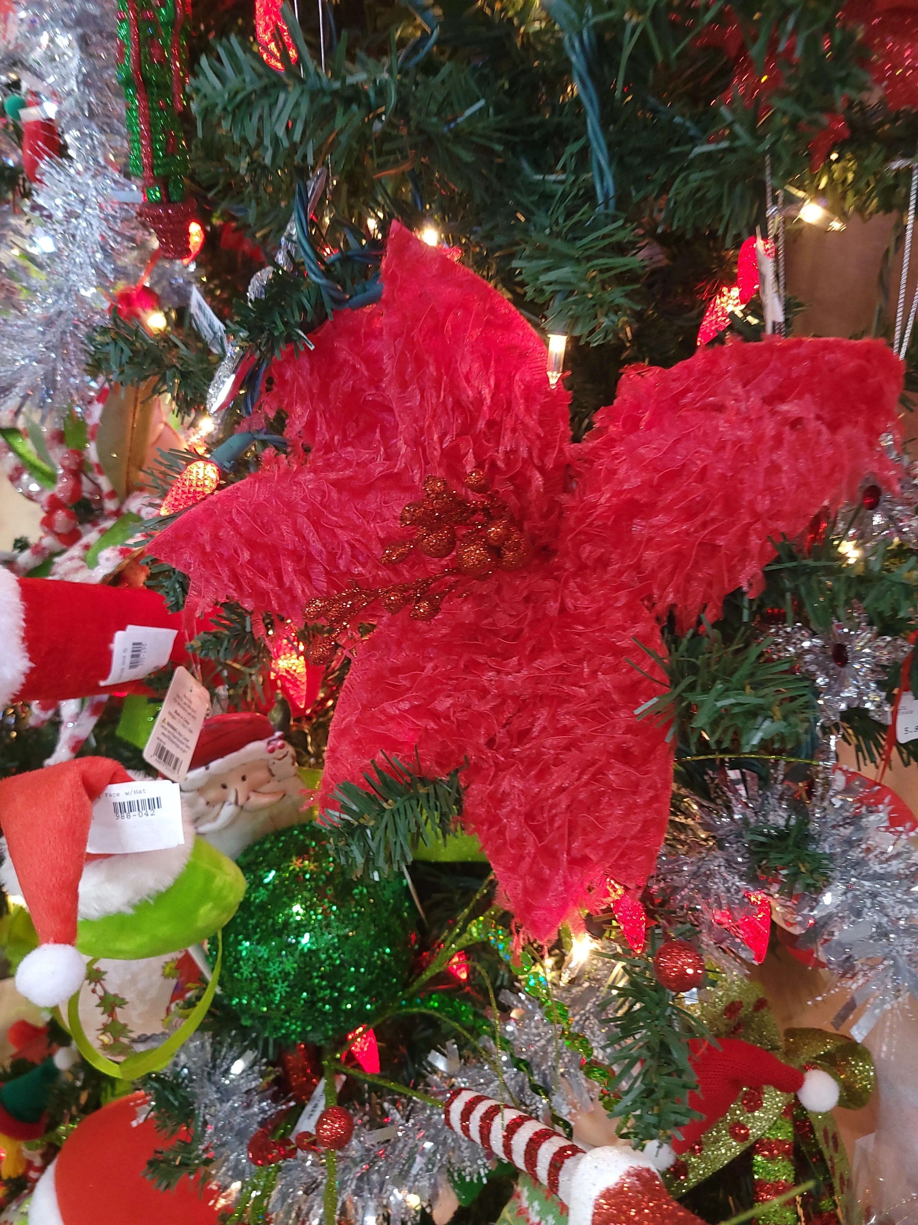 13" Furry Red Poinsettia Pick Spray