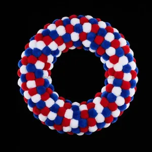 13"Dia 3-Color Pompom Wreath Red/White/Blue MY104633
