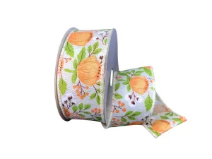 1.5" Peony and Cotton Pod Ribbon - Ivory/Lt Orange