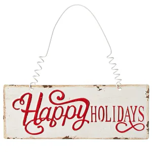 16" Metal Plaque: Red & White Happy Holidays