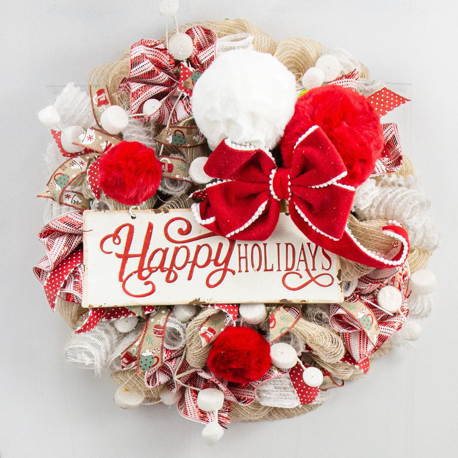 16" Metal Plaque: Red & White Happy Holidays