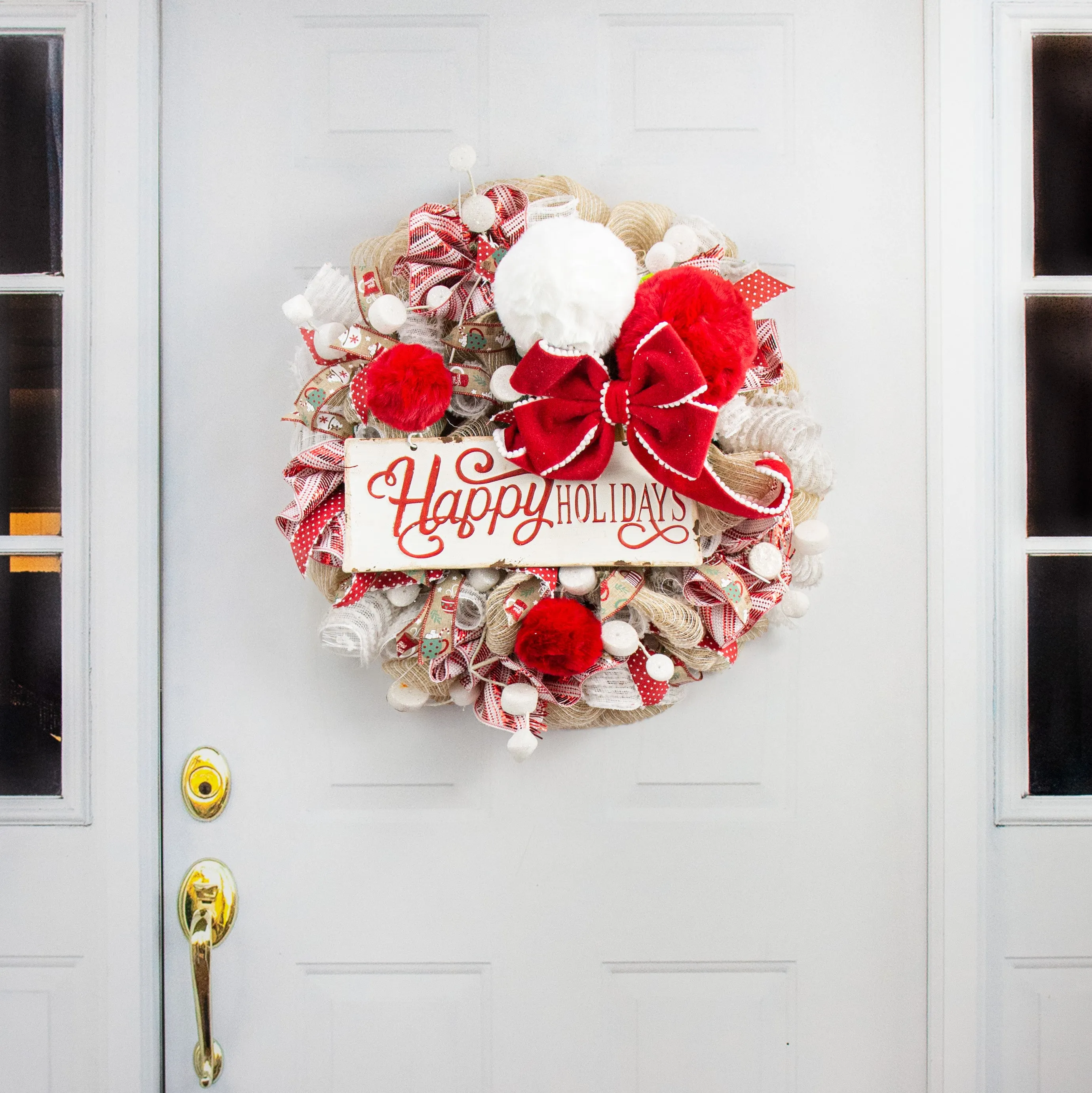 16" Metal Plaque: Red & White Happy Holidays