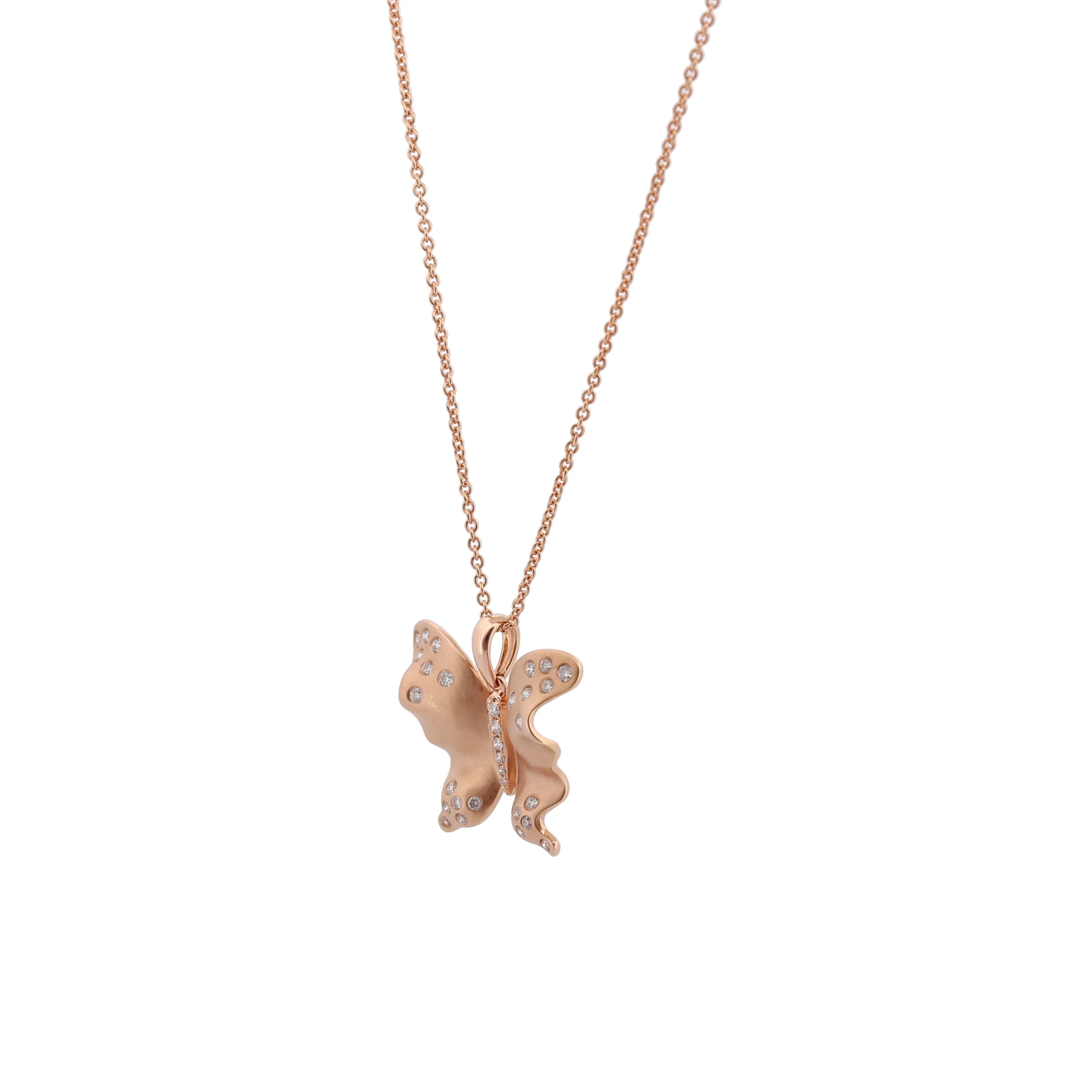 18k Rose Gold Diamond Butterfly Pendant Necklace