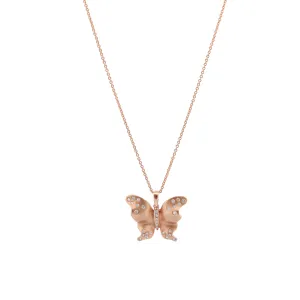 18k Rose Gold Diamond Butterfly Pendant Necklace