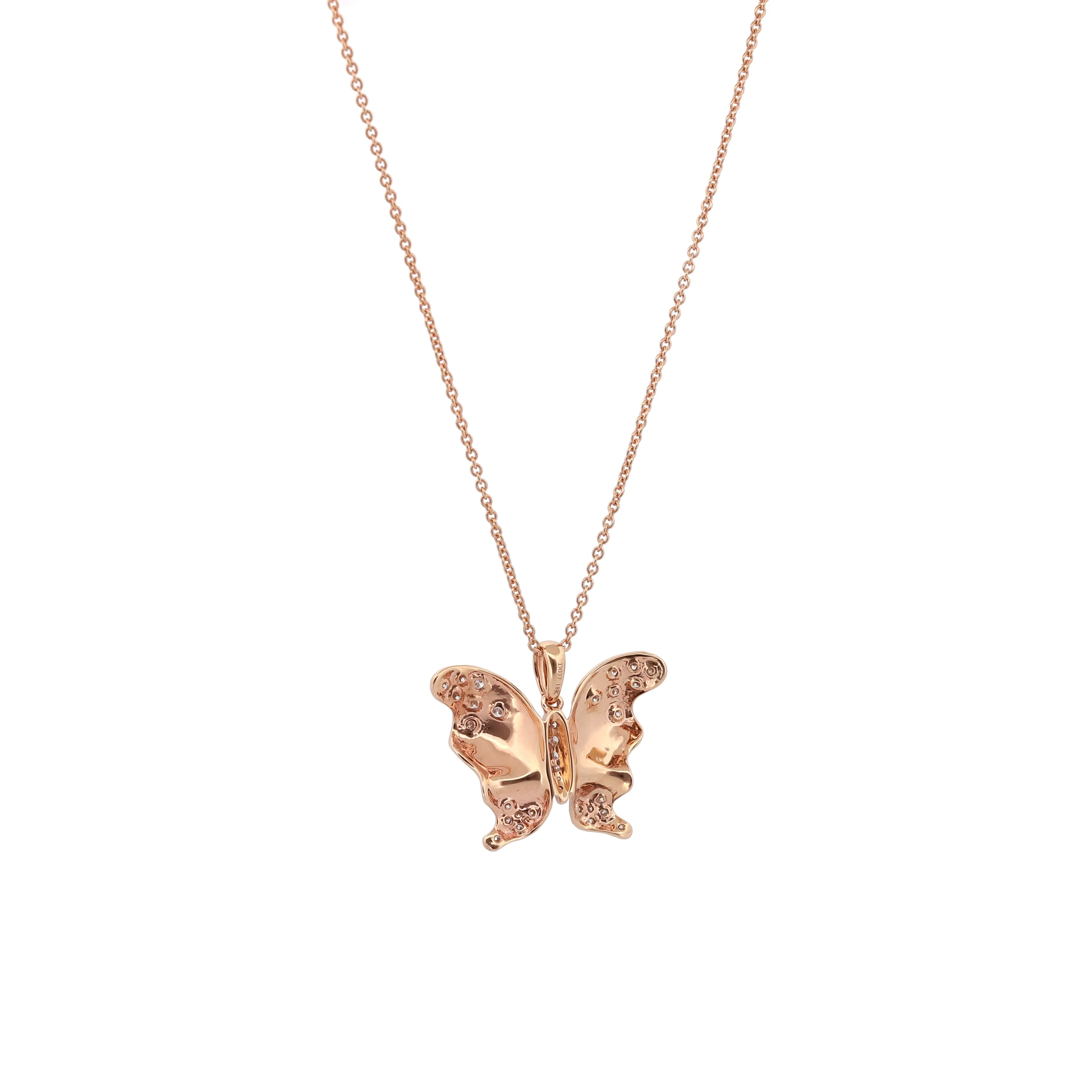 18k Rose Gold Diamond Butterfly Pendant Necklace