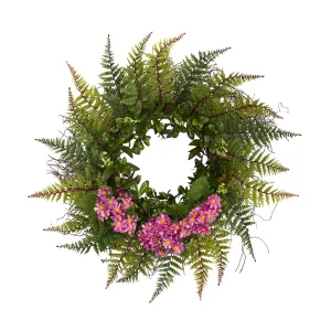 23" Assorted Fern and Daisy Artificial Wreath