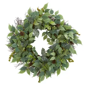 23"  Mix Royal Ruscus, Fittonia and Berries Artificial Wreath