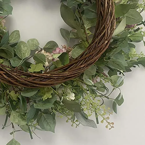 24-Inch Colorful Daisy Artificial Spring Front Door Wreath with Farmhouse Boxwood Leaves