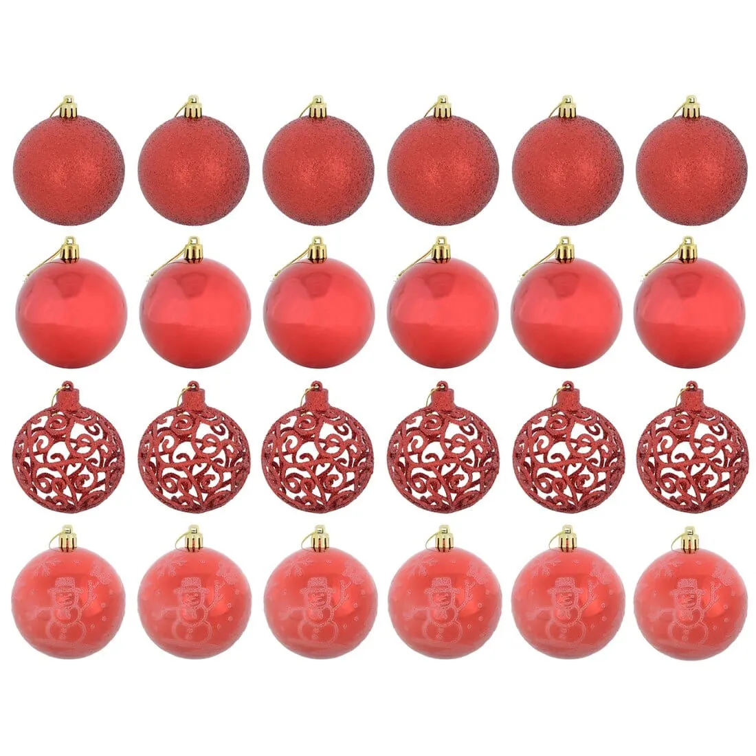 24pk Mixed Metallic Christmas Tree Baubles Bumper Set 8cm