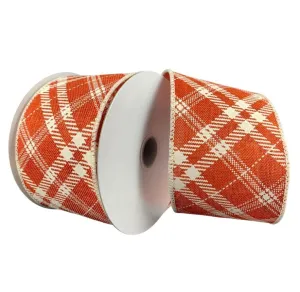 2.5" Diagonal Plaid Ribbon: Rust/Cream - 10yds