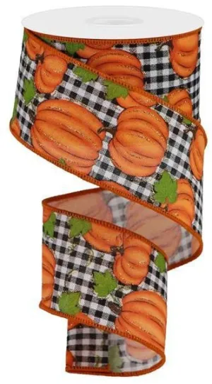2.5" Pumpkin Patch Ribbon: White/Black Check - 10yds