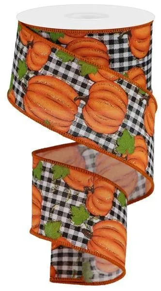 2.5" Pumpkin Patch Ribbon: White/Black Check - 10yds