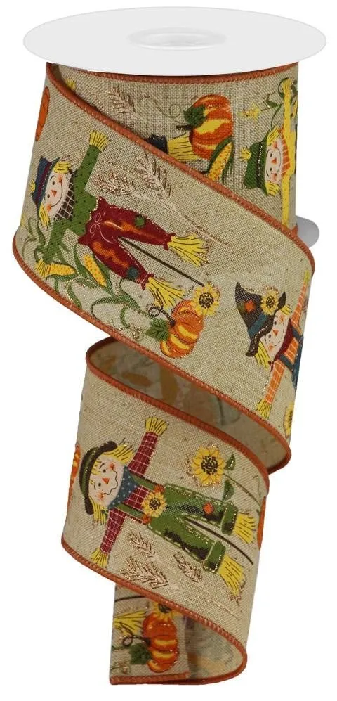 2.5" Scarecrow Ribbon on Beige Linen