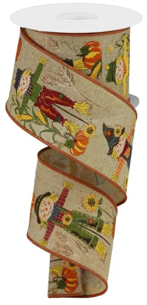 2.5" Scarecrow Ribbon on Beige Linen