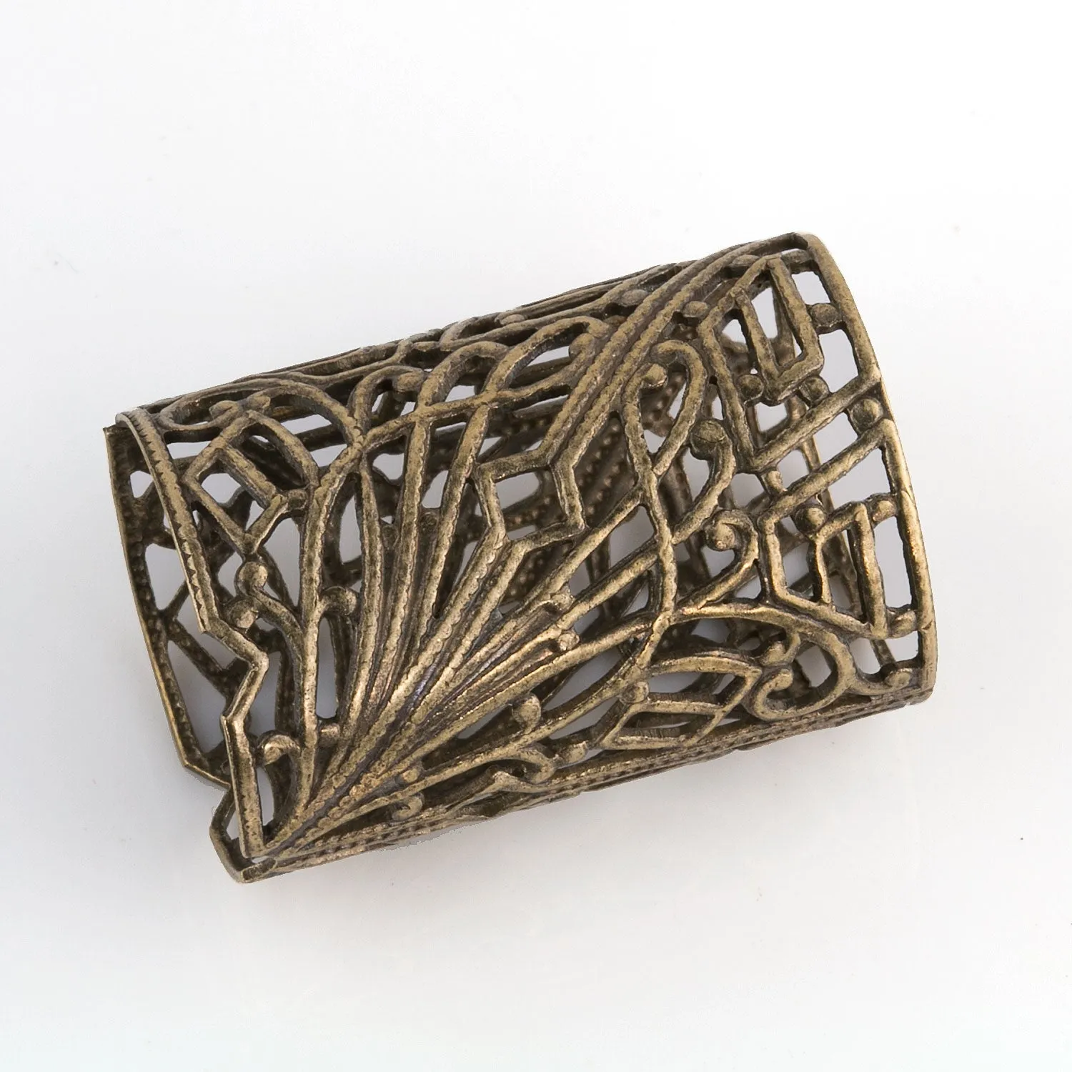 26mm filigree brass tube Connector. Art Deco style. Pkg. of 1. B9-0490