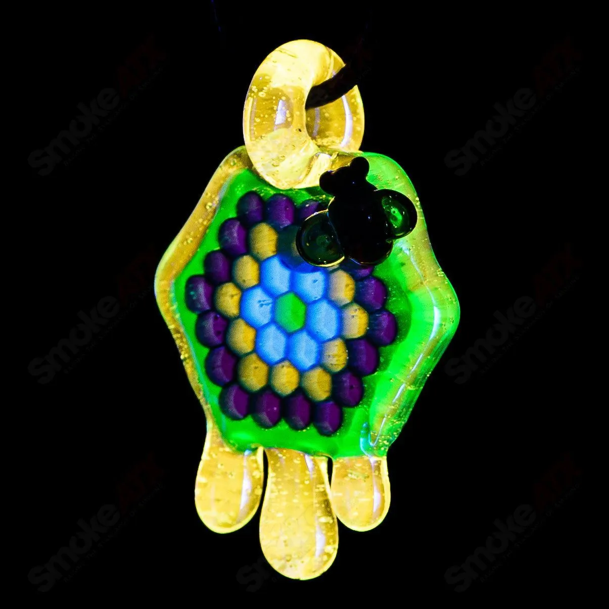 2" Honeycomb Drip Pendant (Teal/UV Green Yellow) Joe P Glass