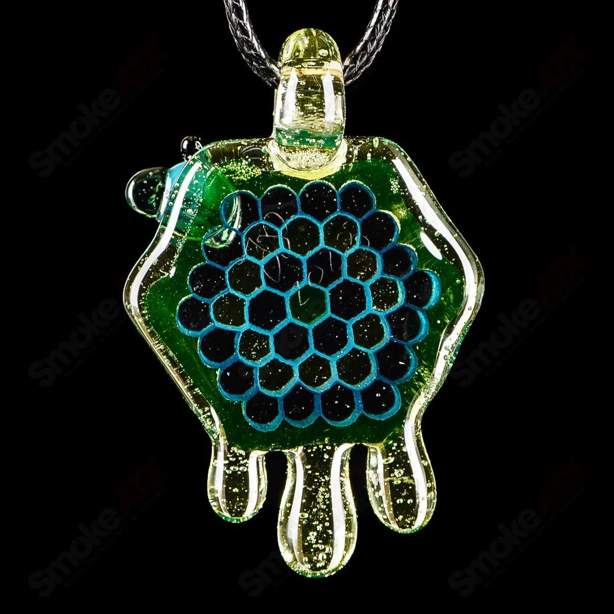 2" Honeycomb Drip Pendant (Teal/UV Green Yellow) Joe P Glass