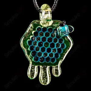 2" Honeycomb Drip Pendant (Teal/UV Green Yellow) Joe P Glass