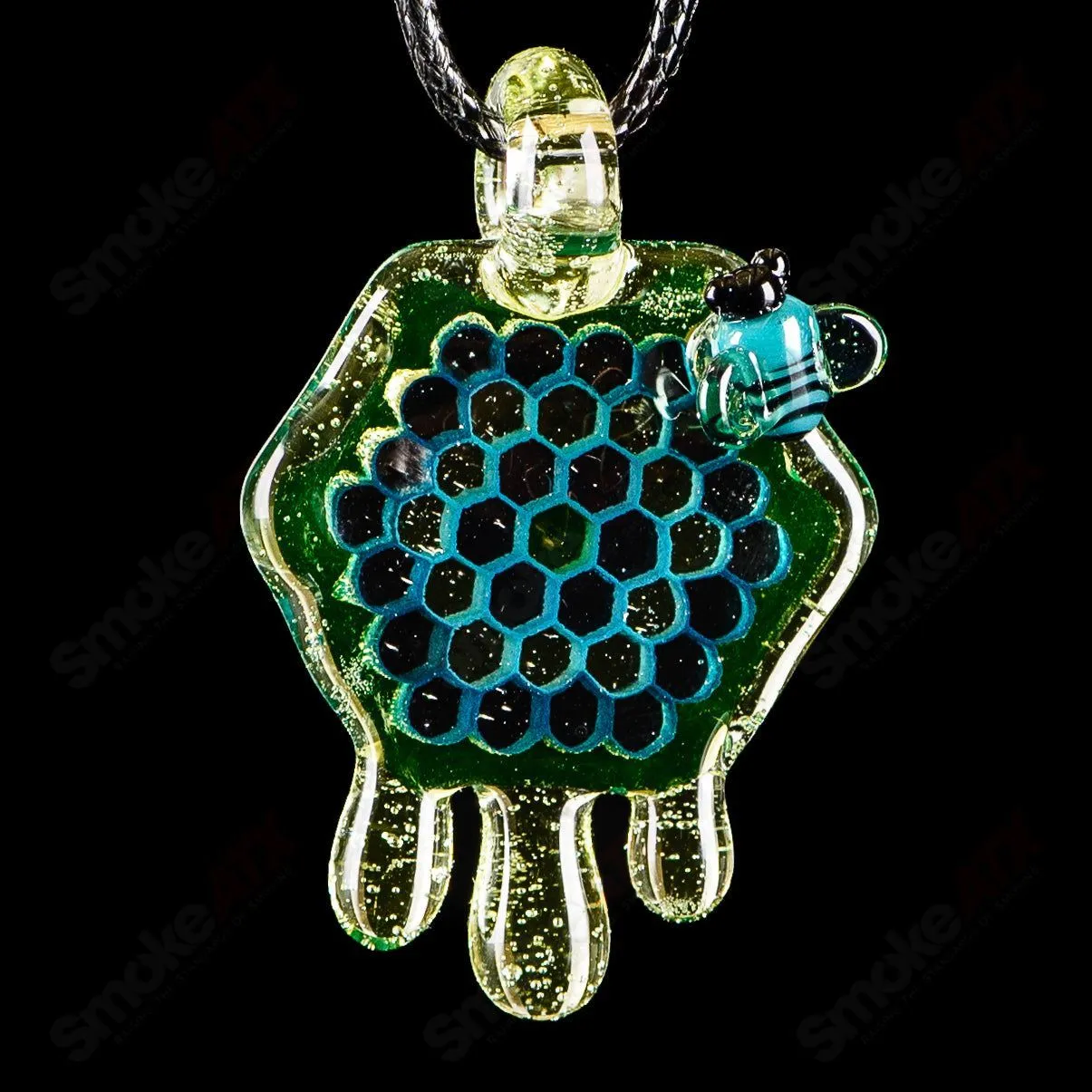 2" Honeycomb Drip Pendant (Teal/UV Green Yellow) Joe P Glass