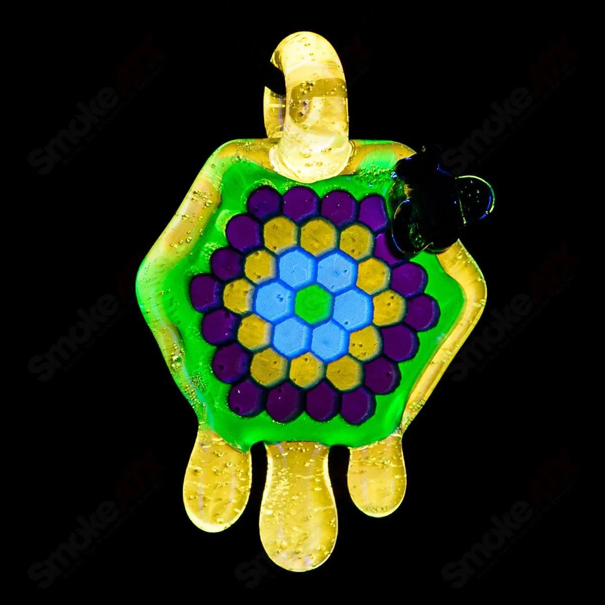 2" Honeycomb Drip Pendant (Teal/UV Green Yellow) Joe P Glass