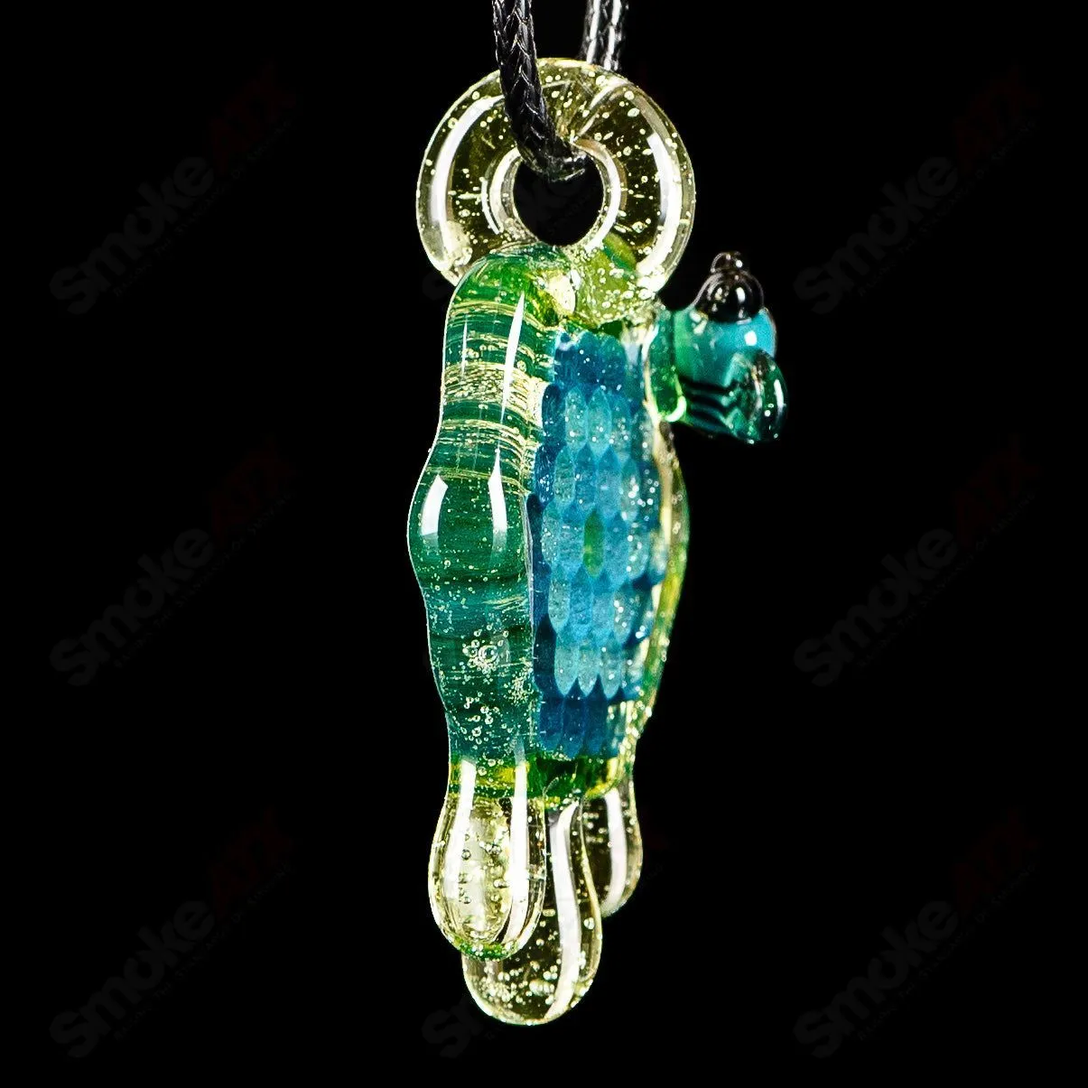 2" Honeycomb Drip Pendant (Teal/UV Green Yellow) Joe P Glass