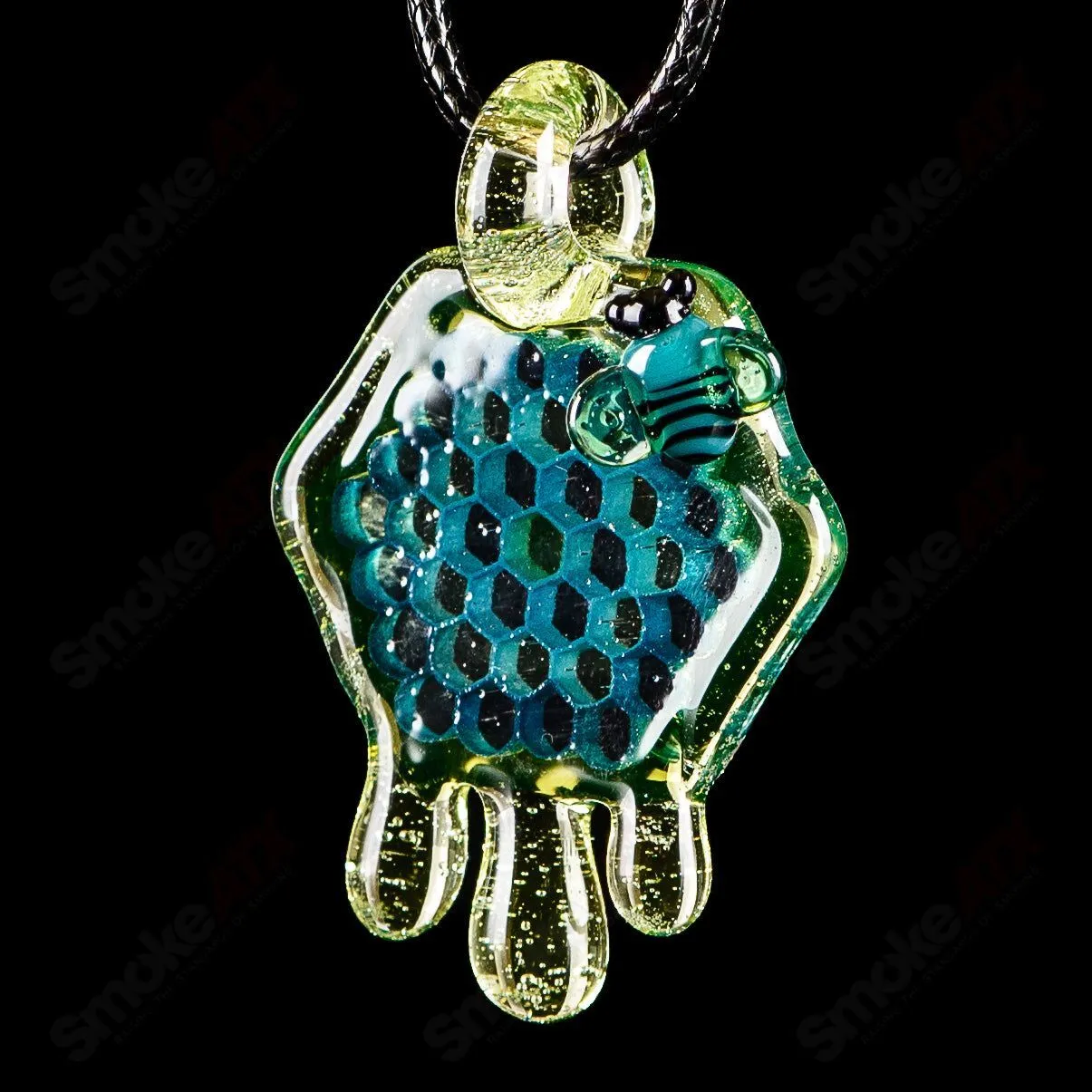 2" Honeycomb Drip Pendant (Teal/UV Green Yellow) Joe P Glass