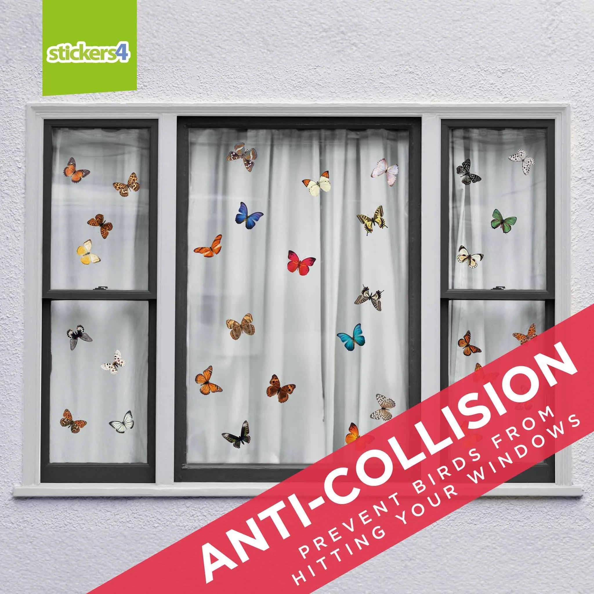 32 Photorealistic Butterfly Cling Window Stickers - Medium Size