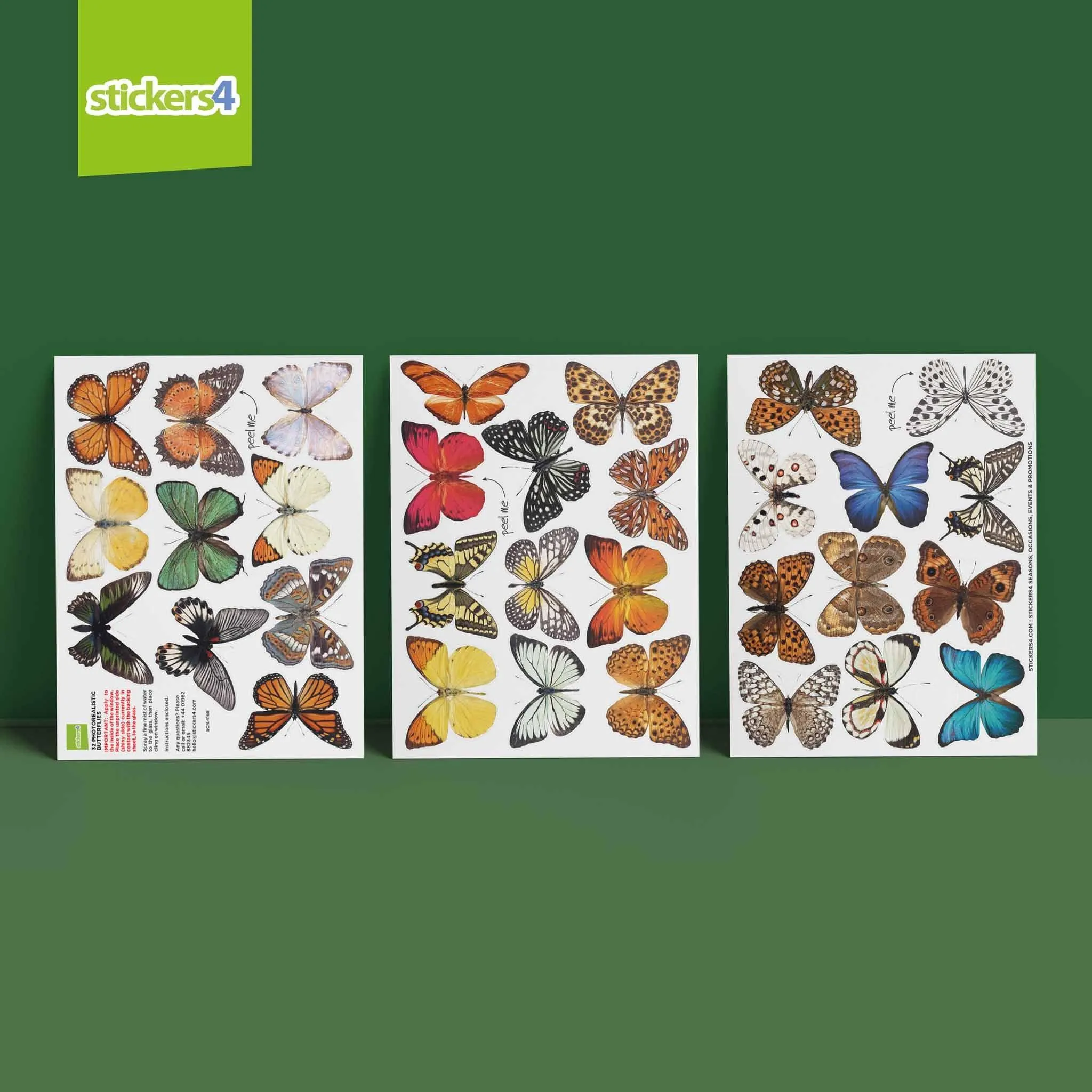 32 Photorealistic Butterfly Cling Window Stickers - Medium Size