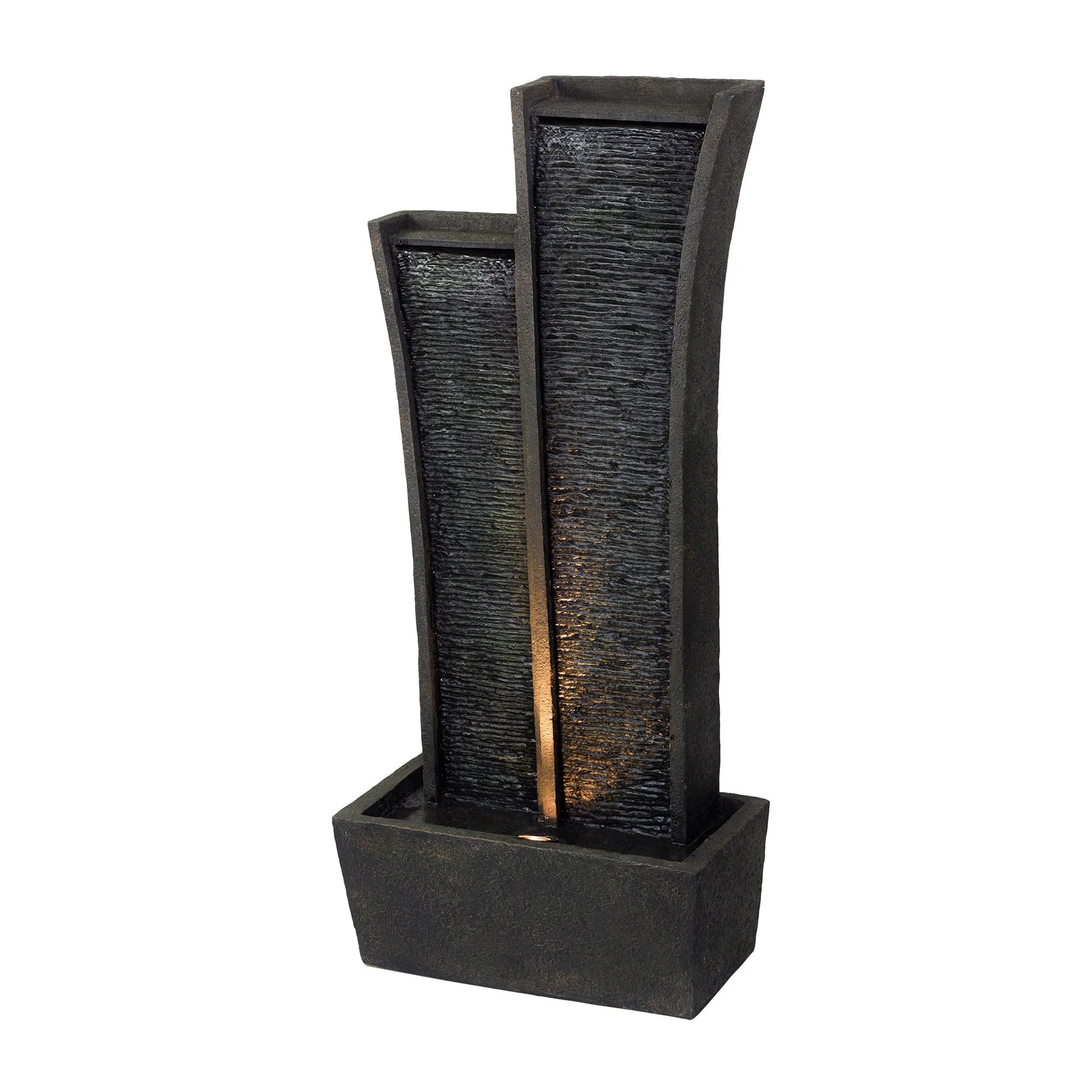 41" Grey Polyresin Tower Indoor Outdoor Tabletop Fountain By Homeroots