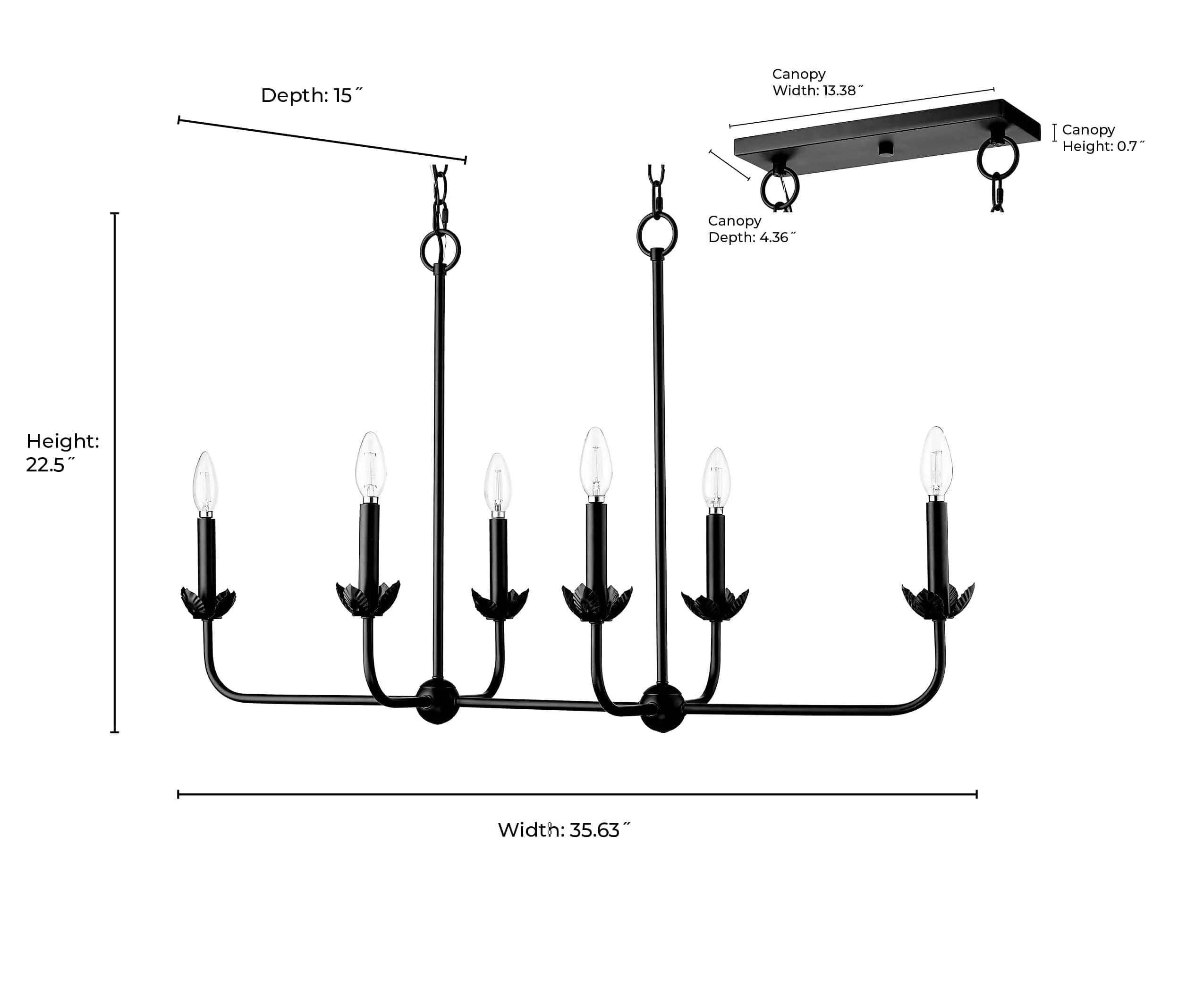 6 Lamps Freesia Chandelier - Matte Black - 35.625in Diameter - E12 Candelabra Base