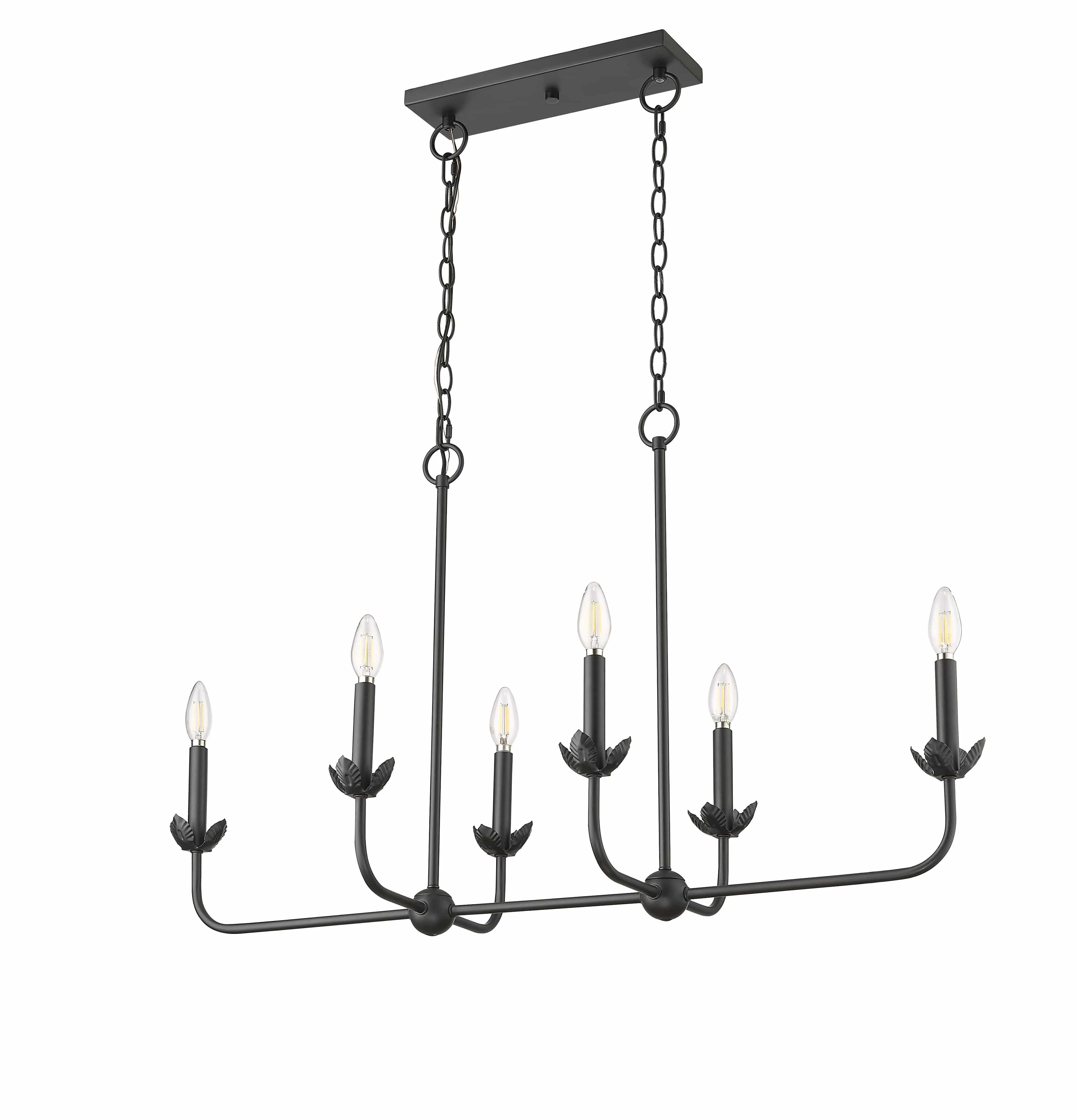 6 Lamps Freesia Chandelier - Matte Black - 35.625in Diameter - E12 Candelabra Base