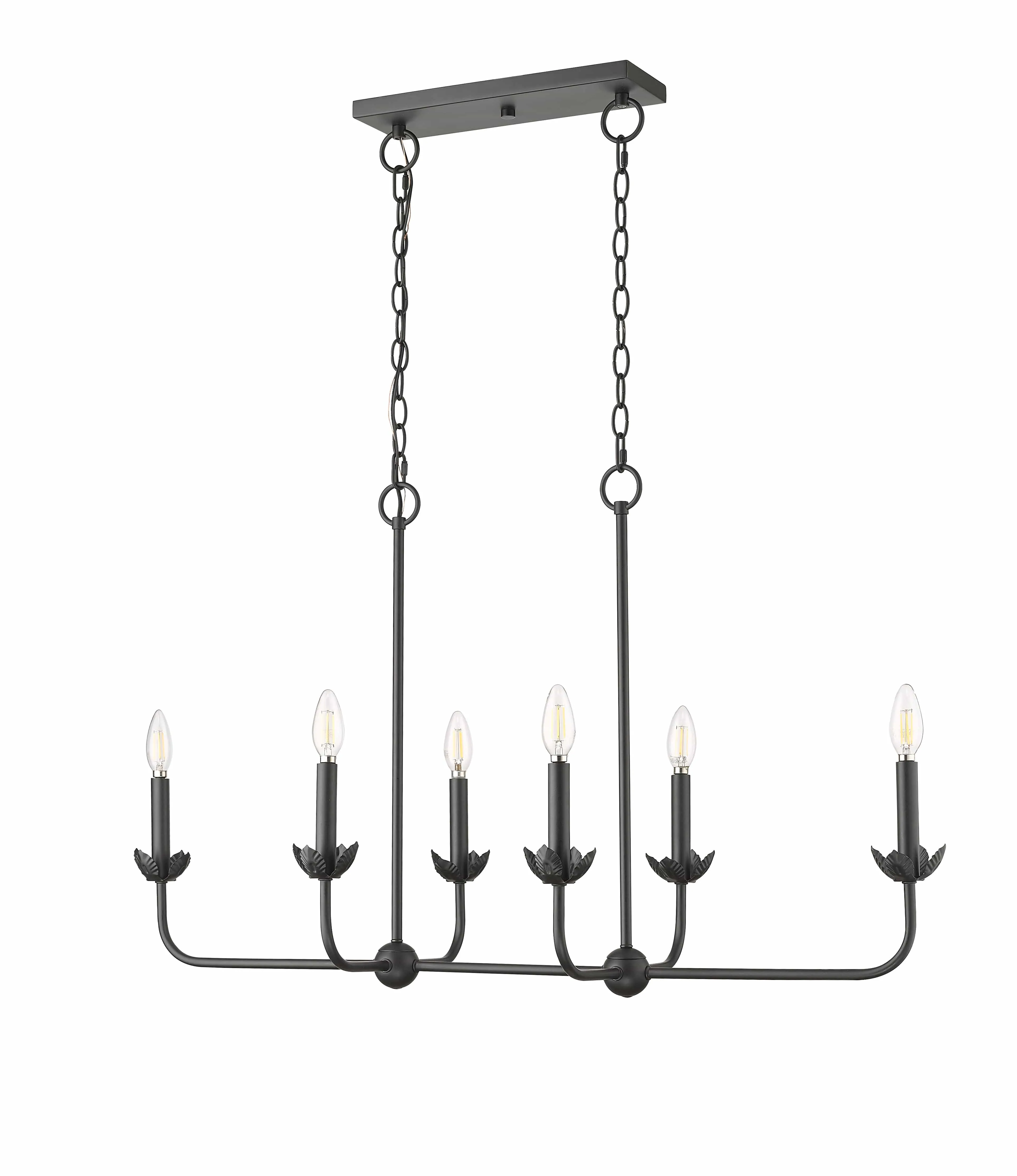 6 Lamps Freesia Chandelier - Matte Black - 35.625in Diameter - E12 Candelabra Base
