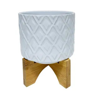 8" Diamond Planter W/ Stand, White