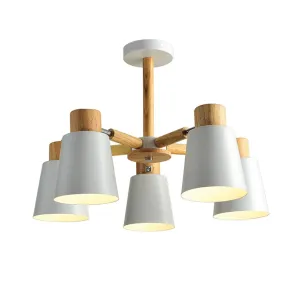 Ambrosia 5 Light Metal & Wood Pendant Light