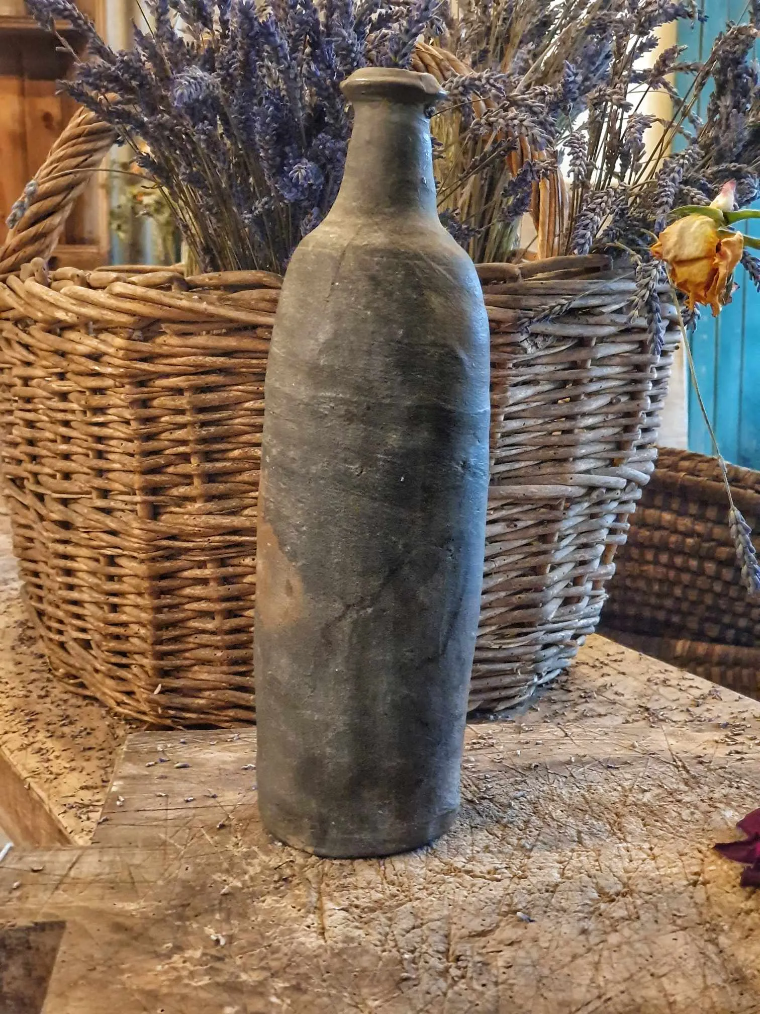 Antique Brittany Cider Bottle: Handmade 19th Century Rustic  Pottery