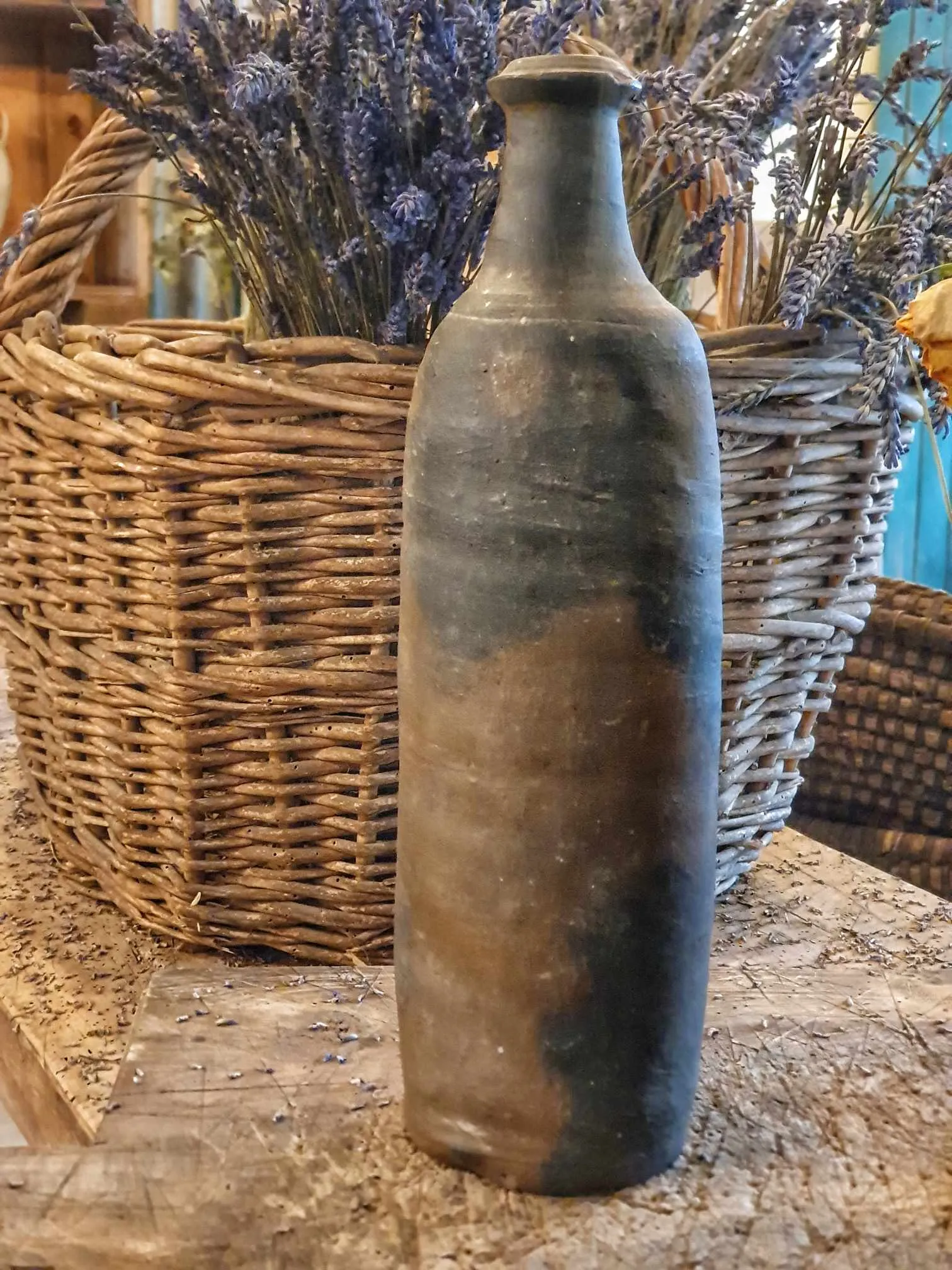 Antique Brittany Cider Bottle: Handmade 19th Century Rustic  Pottery
