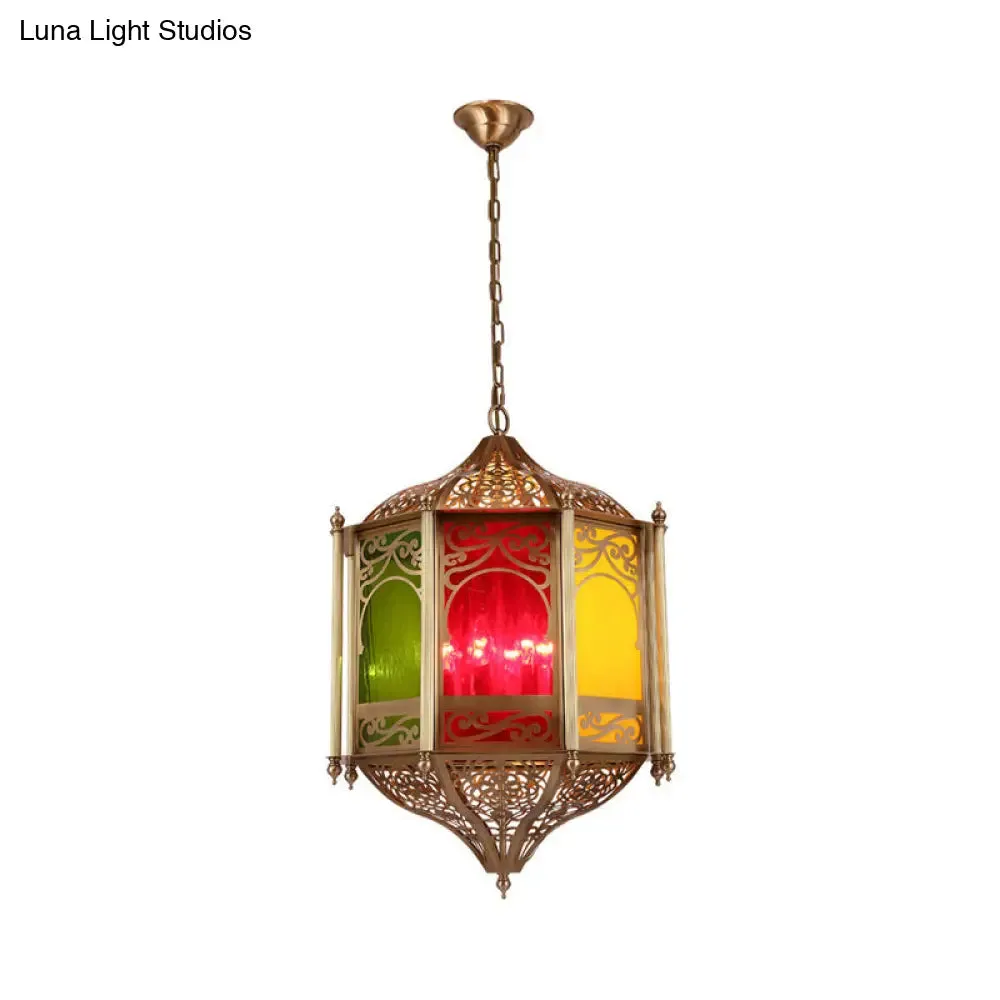 Art Deco Brass Hexagonal Hanging Light Fixture: Metal Ceiling Lamp for Restaurants - 1 Bulb