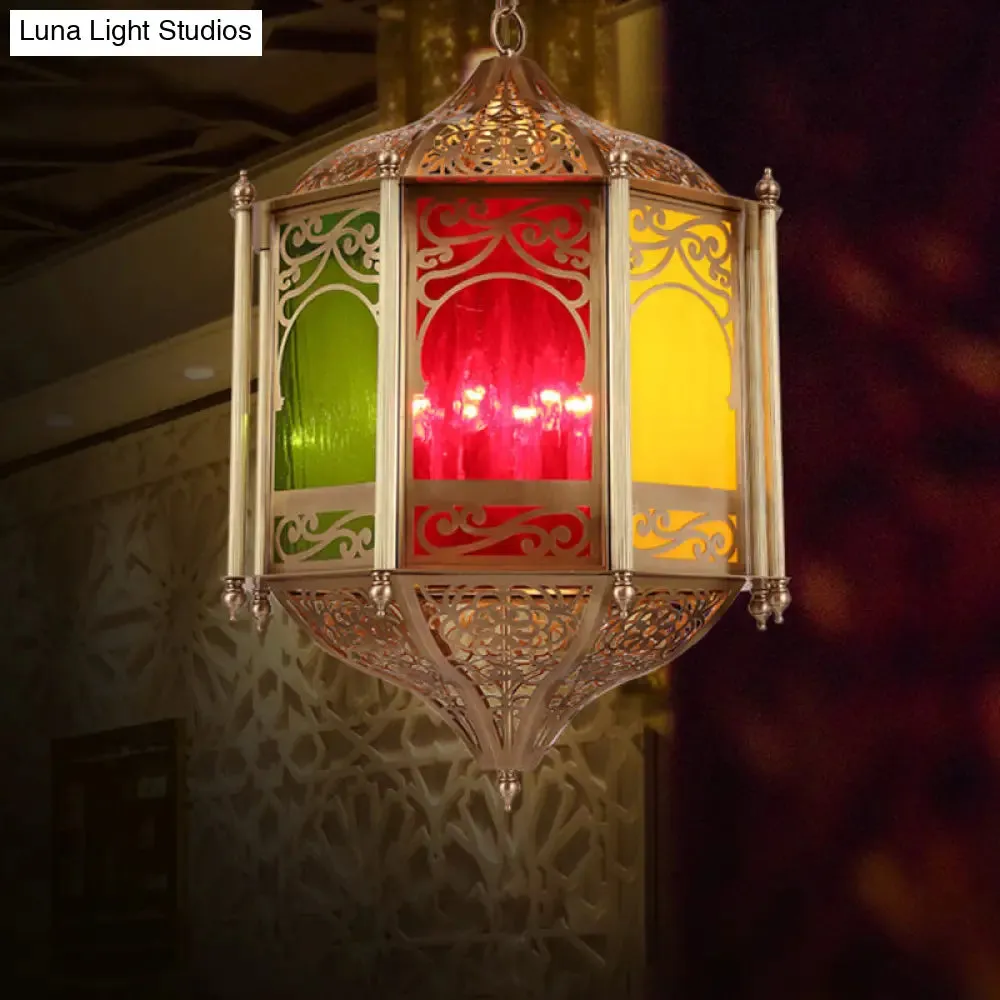 Art Deco Brass Hexagonal Hanging Light Fixture: Metal Ceiling Lamp for Restaurants - 1 Bulb