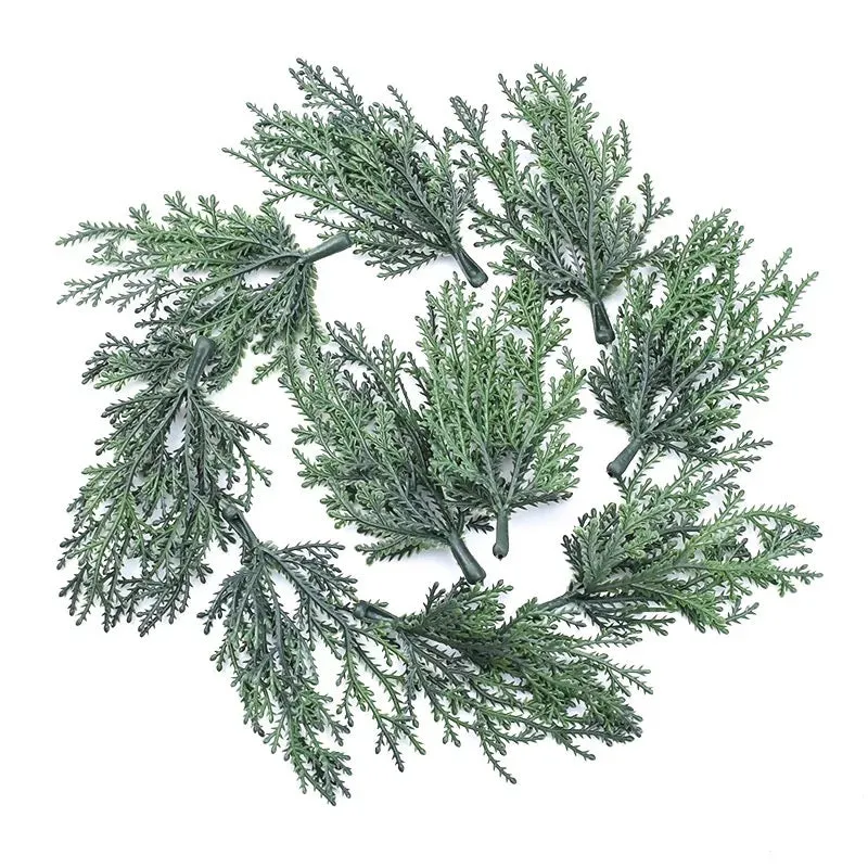 Artificial Christmas Flat Cypress Pine Needle Picks x 10 pcs - Green (Style 3)