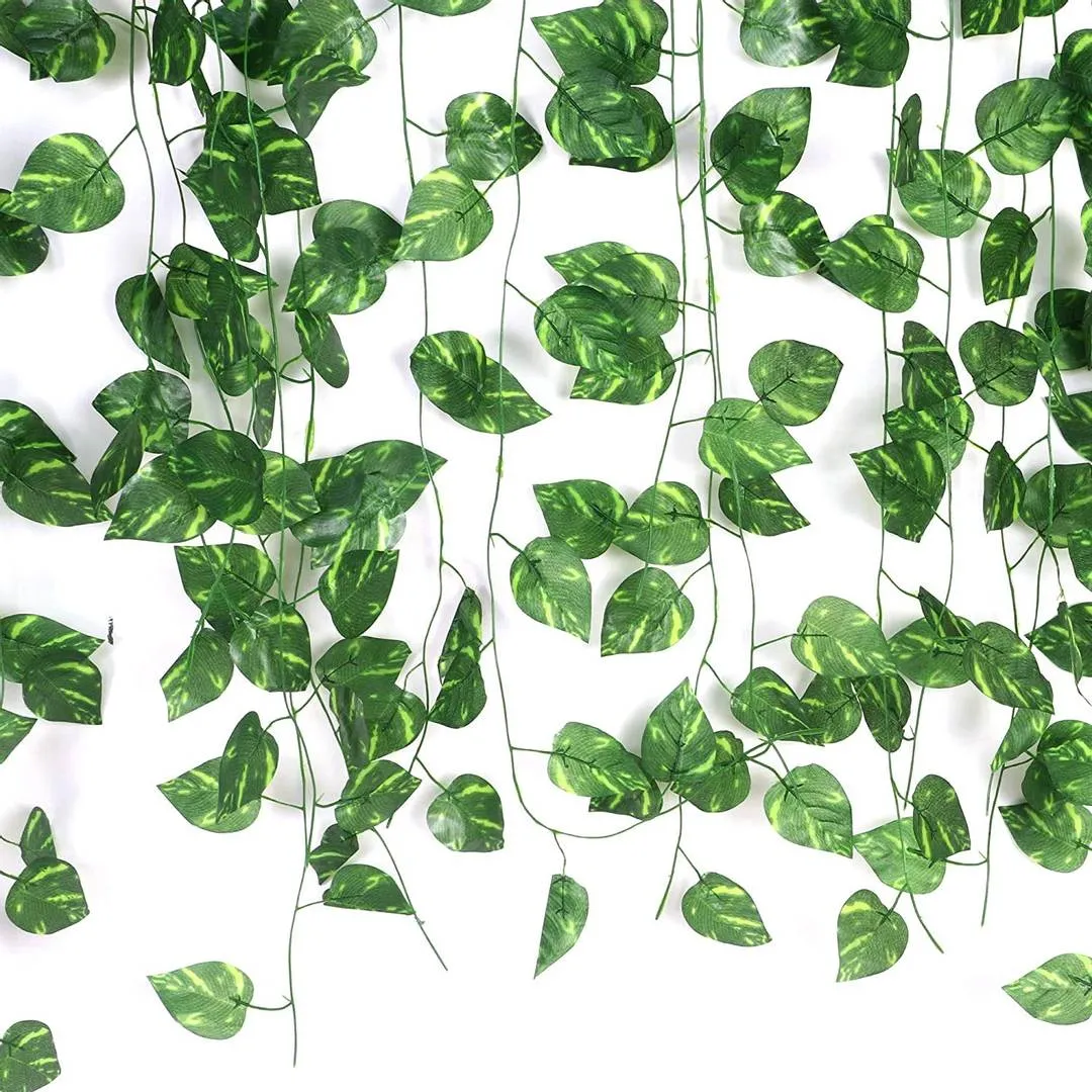 Artificial Garland Money Plant Leaf Creeper For Home Decoration, Wall Hanging, Special Occasion Decoration, Party Decoration, Office Decoration (Pack of 5 String) (6 Feet Each).