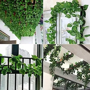 Artificial Garland Money Plant Leaf Creeper For Home Decoration, Wall Hanging, Special Occasion Decoration, Party Decoration, Office Decoration (Pack of 5 String) (6 Feet Each).