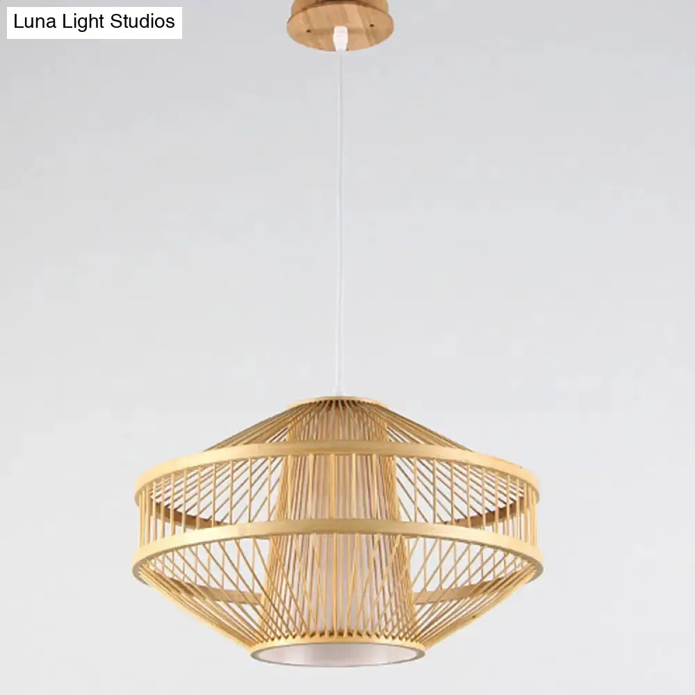 Bamboo Globe Pendant Light: 1-Light Fixture for Restaurants, Beige