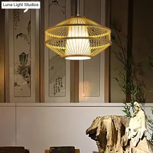 Bamboo Globe Pendant Light: 1-Light Fixture for Restaurants, Beige