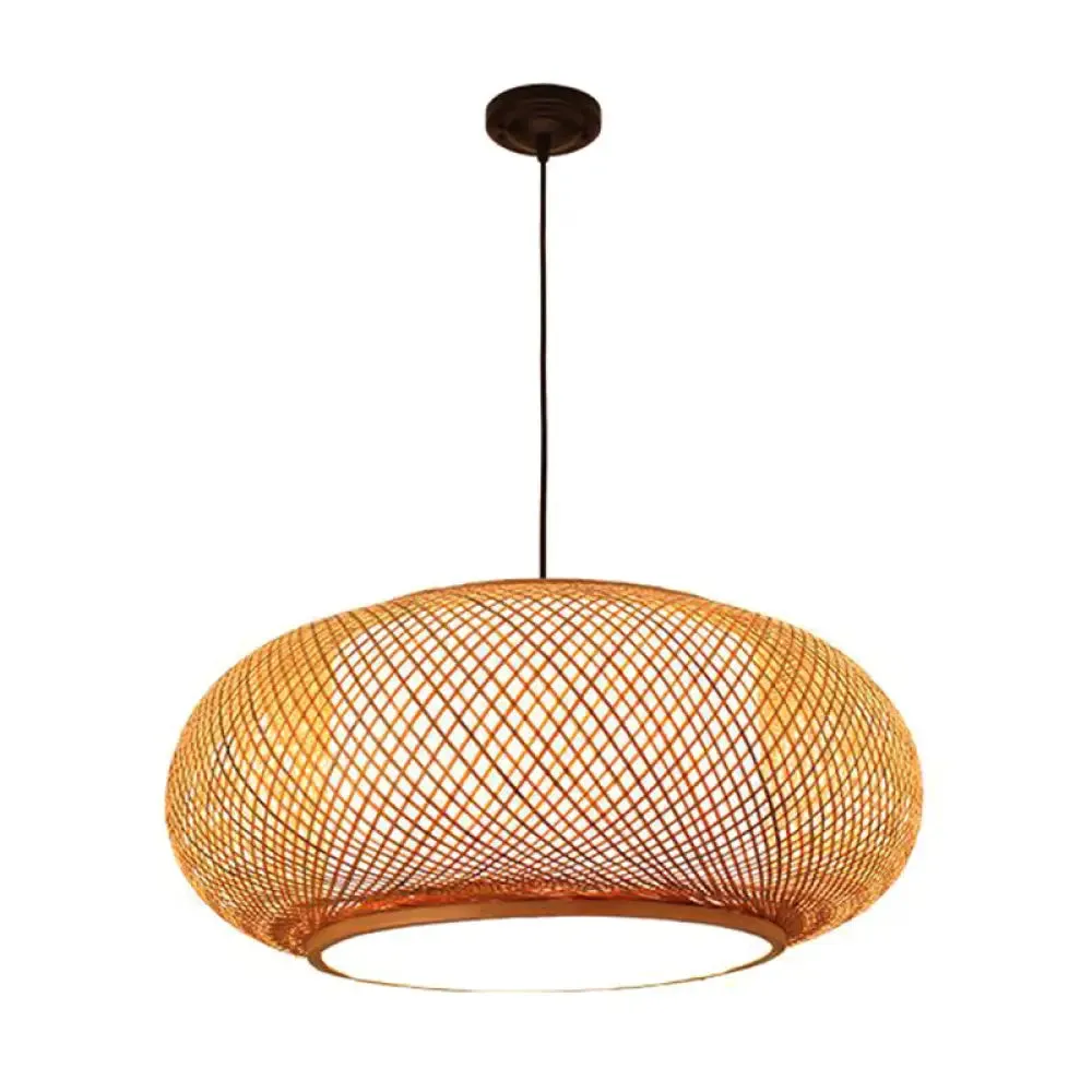 Bamboo Round Lantern Pendant Ceiling Light for Restaurants - Beige with 1 Light