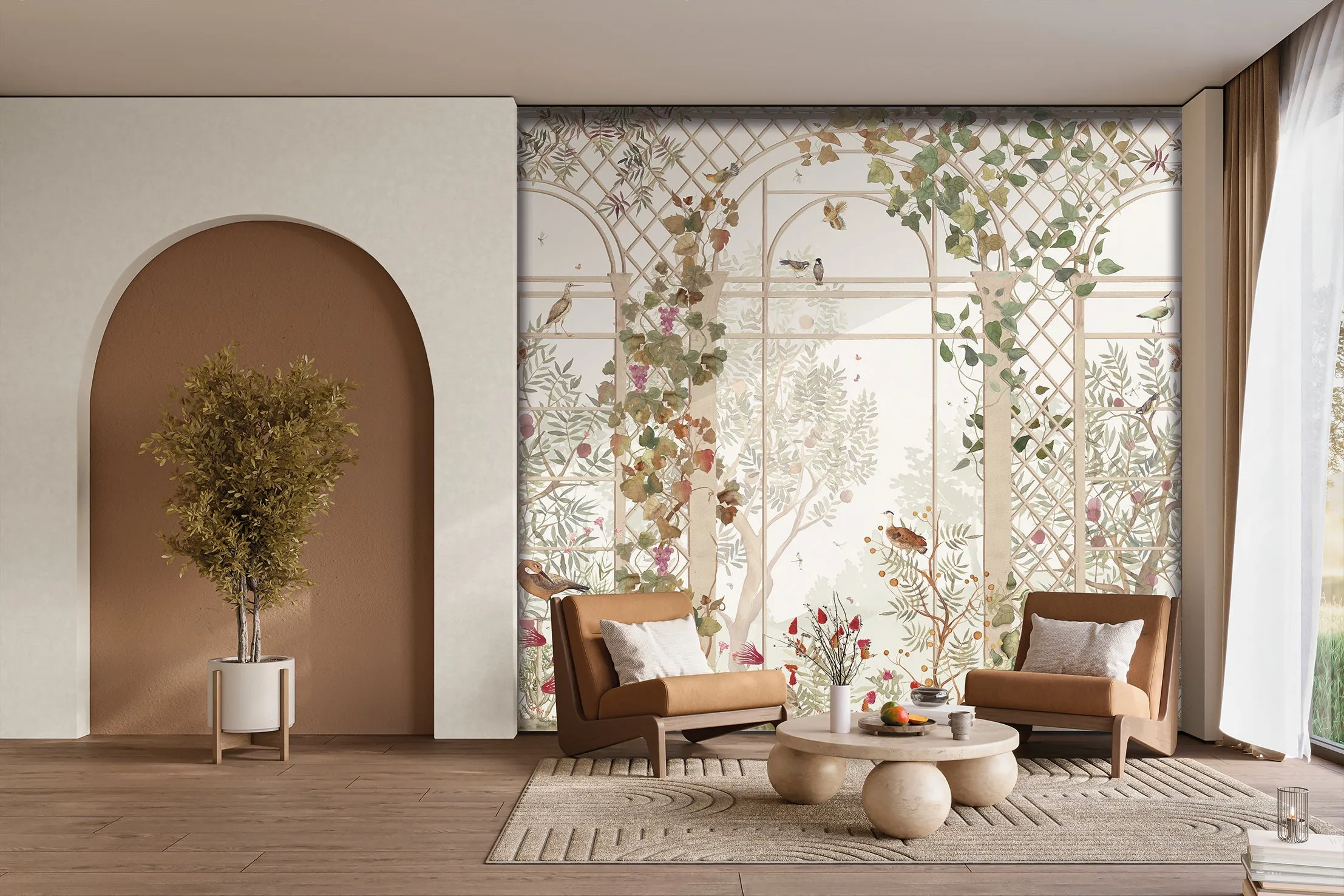 Beige Botanical Greenhouse Wallpaper RM9032