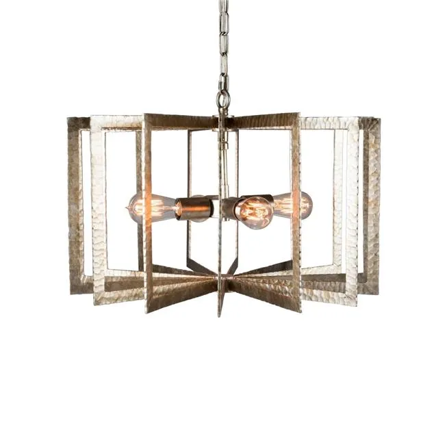 Benzara 4 Light Flat Metal Frame Chandelier, Gray