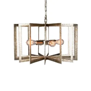 Benzara 4 Light Flat Metal Frame Chandelier, Gray